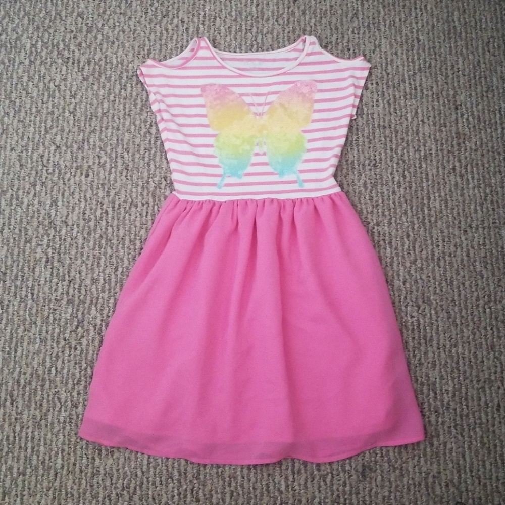 Pretty Pink Butterfly Sequin Dress 7/8